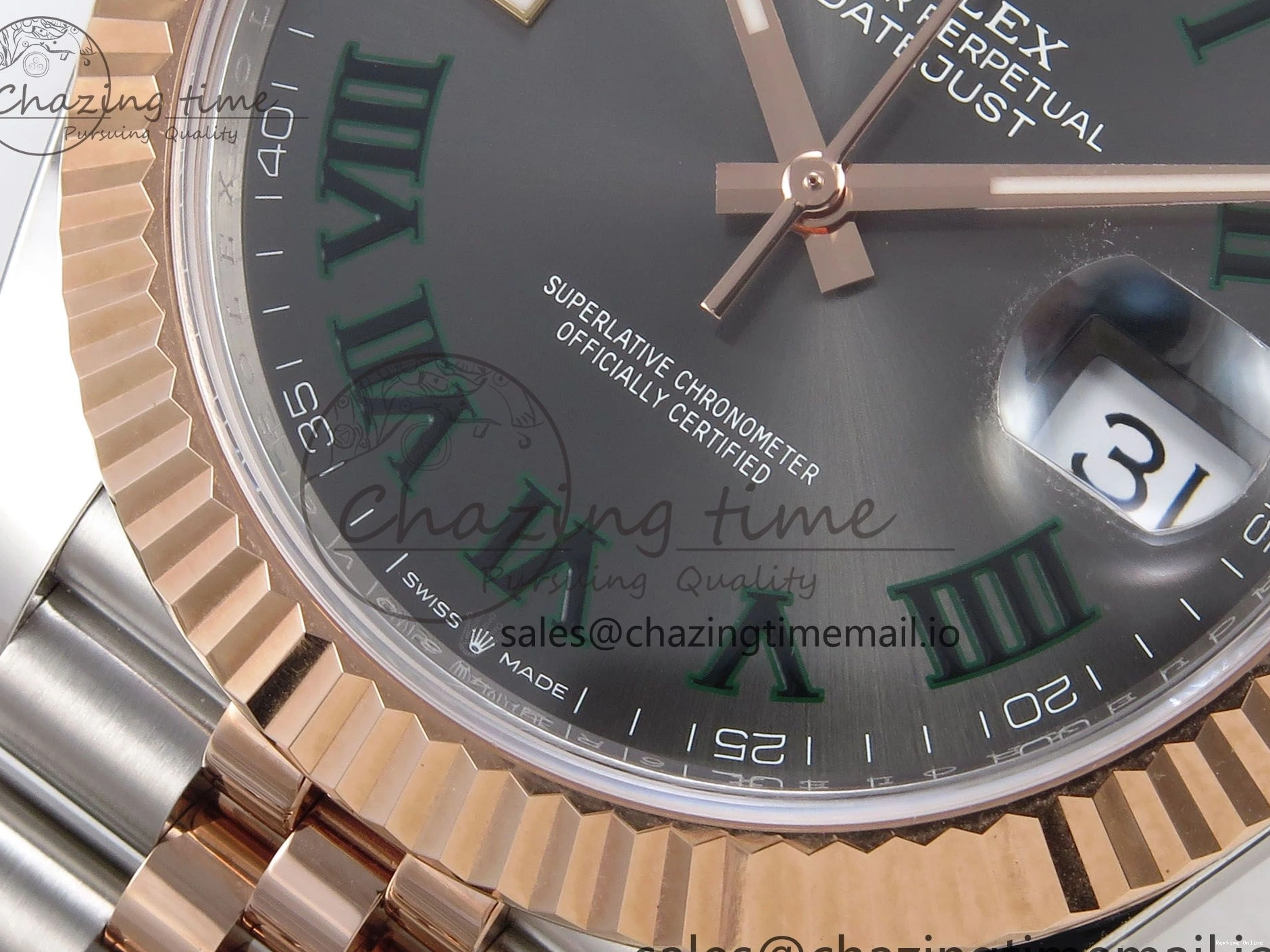 0122 DateJust 41 126331 ARF 1:1 Best Edition 904L Steel Gray Dial Green Roman Marker on SS RG Jubilee Bracelet SH3235（Gain Weight） FastDry 1103